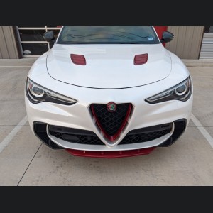 Alfa Romeo Stelvio Front V Shield Grill Frame + Emblem Frame Kit - Carbon Fiber - Red Candy - QV Model